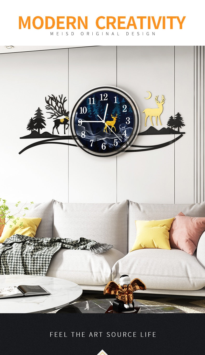 Aurora Deer Large Modern Wall Clock