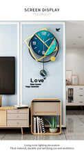 Load image into Gallery viewer, Round Green and Golden Modern Wall Clock with pendulum
