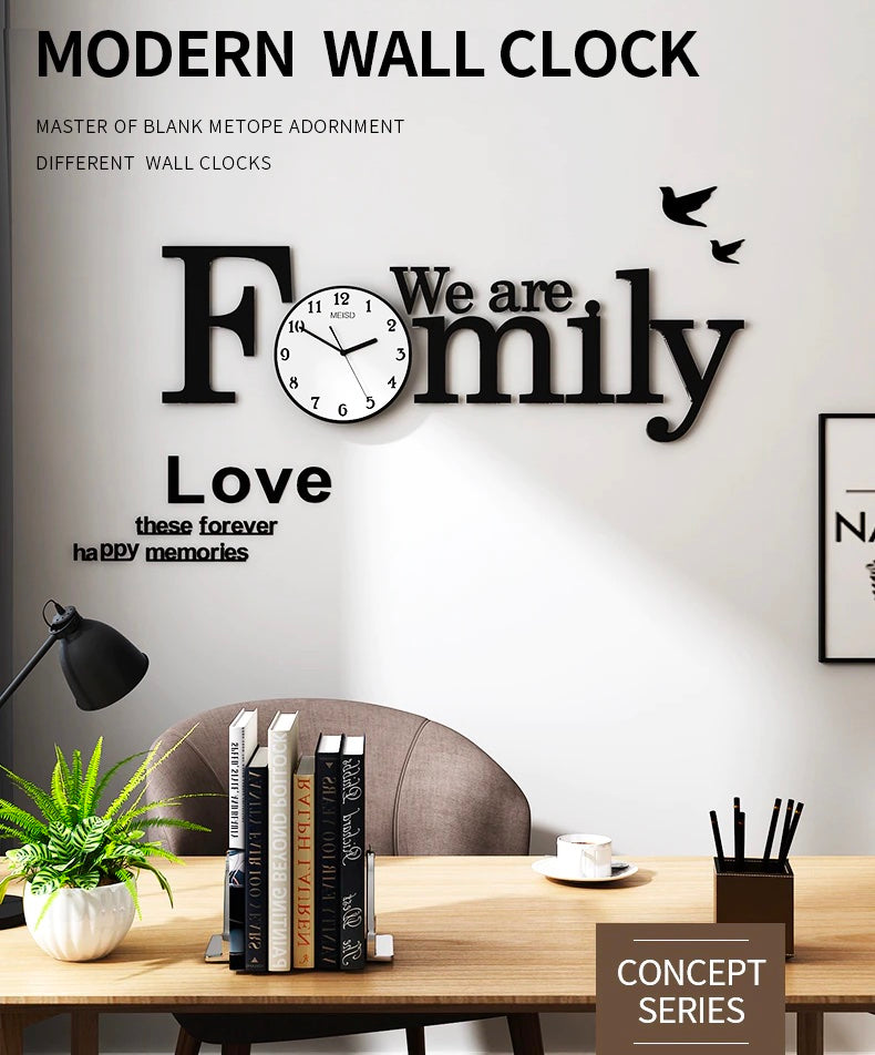 We Are Family Black Modern Round Clock