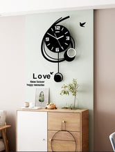 Load image into Gallery viewer, Modern Oval Clock with Pendulum and Bird in Black
